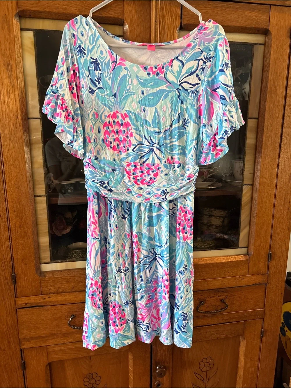 Lilly Pulitzer Multicolor Floral Scoop Neck Dress in Aqua, Pink & Blue